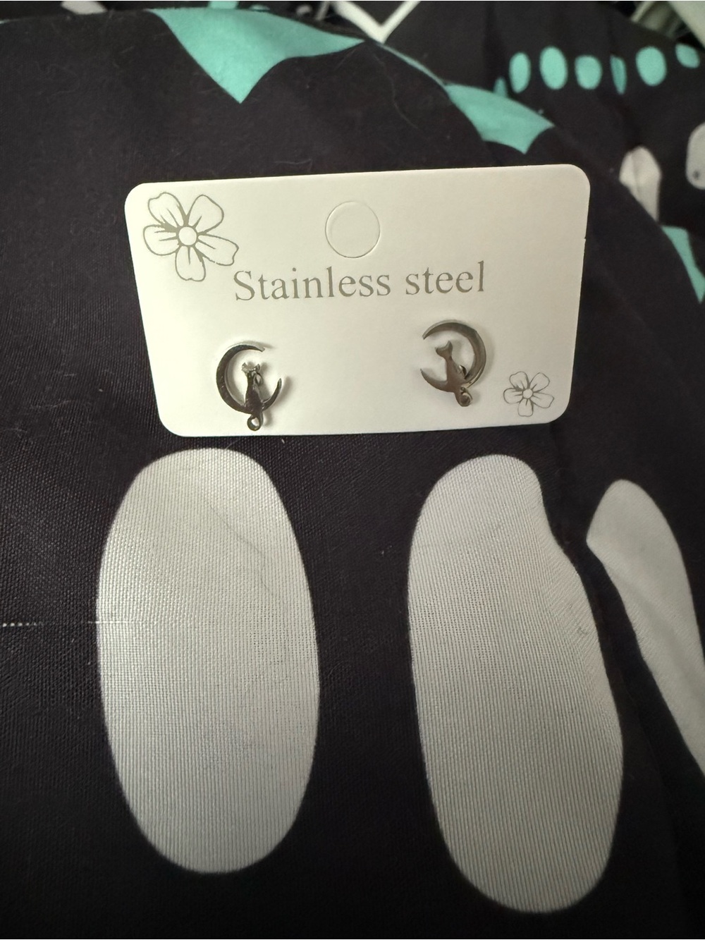 Stainless Steel Crescent Cat Stud Earrings